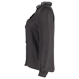 Nili Lotan-Nili Lotan Miera Ruffle Button Down Shirt in Black Silk-Black
