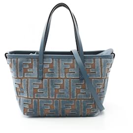 Fendi-Fendi Fabric Canvas Leather Roll Mini Tote Bag 8BS096AT14F1NQ0-Green
