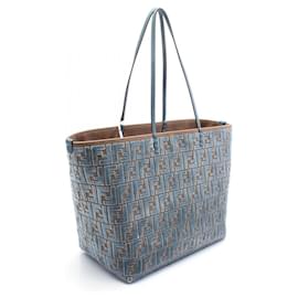 Fendi-Fendi Leather × Jacquard Velvet LARGE ROLL Tote Bag 8BH425AT14F1NQ0-Blue