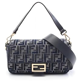 Fendi-Fendi Chenille FF Baguette Medium 2way Bag 8BR600ASU0F1PQK-Blue