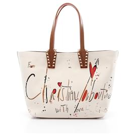Christian Louboutin-Sac cabas petit CABATA BEACH en toile et cuir Christian Louboutin 1255257N005-Blanc