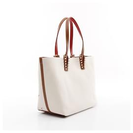 Christian Louboutin-Christian Louboutin Canvas Leather CABATA BEACH BAG SMALL Tote Bag 1255257N005-White