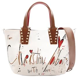 Christian Louboutin-Sac cabas 2 en 1 Graffiti en toile et cuir Christian Louboutin CABATA 1255259N005-Blanc