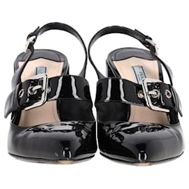 Prada- Prada Mary Jane Block-Heel Pumps in Black Leather-Black