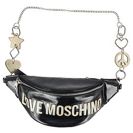 Belt bag con logo Love Moschino in pelle nera Nero