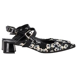 Pumps slingback con stampa floreale Erdem in raso nero Nero