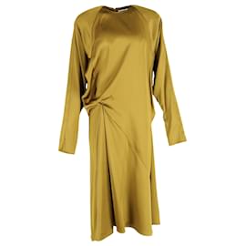 Jil Sander- Jil Sander Gathered Midi Dress in Green Silk-Green,Olive green
