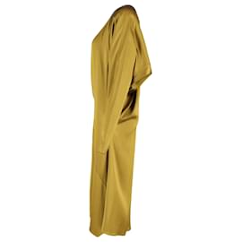 Jil Sander- Jil Sander Gathered Midi Dress in Green Silk-Green,Olive green