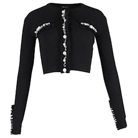 Balmain- Balmain Embellished Ribbed Cardigan in Black Viscose-Black