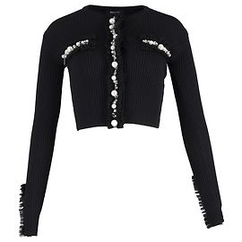 Balmain verziertes Rippstrick-Cardigan aus schwarzer Viskose Schwarz