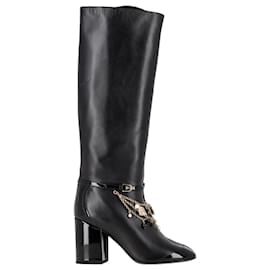 Chanel- Chanel Chain Detail Knee-High Boots in Black Leather-Black