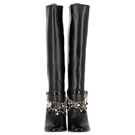 Chanel- Chanel Chain Detail Knee-High Boots in Black Leather-Black
