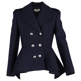 Blazer duplo abotoado com barra peplum em lã azul marinho da Alexander McQueen Azul Azul marinho