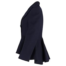 Alexander Mcqueen-Alexander McQueen Peplum-Hem Double-breasted Blazer In Navy Blue Wool-Blue,Navy blue