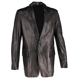 Gucci-Gucci Single Breasted Blazer in Dark Brown Leather-Brown