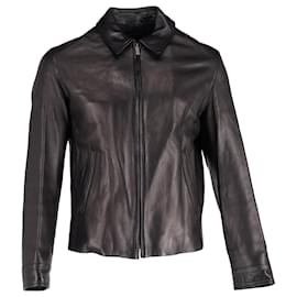 Gucci-Jaqueta Harrington Gucci em couro preto-Preto