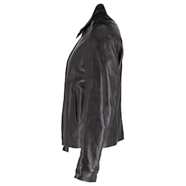 Gucci-Jaqueta Harrington Gucci em couro preto-Preto