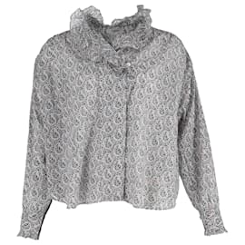Isabel Marant Etoile- Isabel Marant Etoile Printed Blouse in Black Silk-Black
