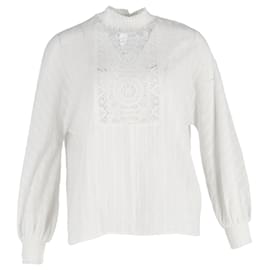 Maje-Maje Lentel Smocked Lace Top in White Cotton-White,Cream