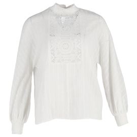 Top de renda com pregas Maje Lentel em algodão branco Branco Cru
