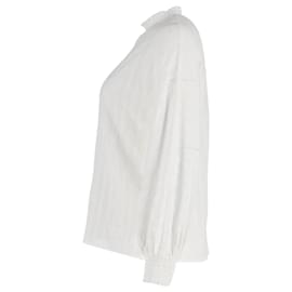 Maje-Maje Lentel Smocked Lace Top in White Cotton-White,Cream