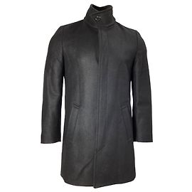Saint Laurent Hidden Closure Overcoat in Black Wool Black