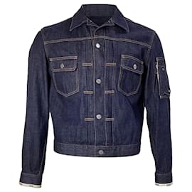 Dior-Veste à boutons Dior avec poche sur le bras en denim bleu-Bleu