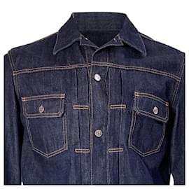Dior-Veste à boutons Dior avec poche sur le bras en denim bleu-Bleu