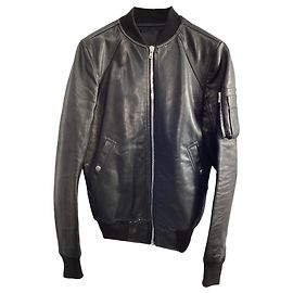 Rick Owens Zipped Bomber Jacket in Black Leather Black