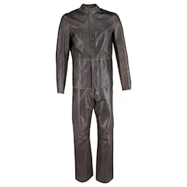 Giorgio Armani-Emporio Armani Jacket and Trousers in Brown Leather-Brown,Red