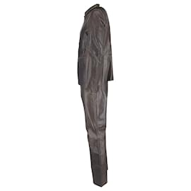 Giorgio Armani-Emporio Armani Jacket and Trousers in Brown Leather-Brown,Red