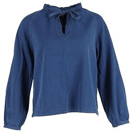 Apc A.P.C. Noa Drawstring-Tie Chambray Long-Sleeved Top in Blue Cotton Blue