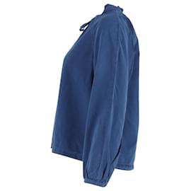 Apc-A.P.C. Noa Drawstring-Tie Chambray Long-Sleeved Top in Blue Cotton-Blue