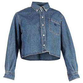 Céline- Celine Triomphe Embroidered Shirt in Blue Cotton Denim-Blue,Light blue