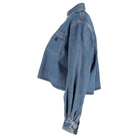 Céline- Celine Triomphe Embroidered Shirt in Blue Cotton Denim-Blue,Light blue