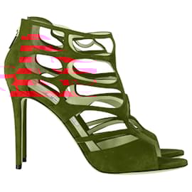 Jimmy Choo-Sandales Caged Ren 100 en Suède Rouge de Jimmy Choo-Rouge