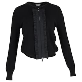 Moncler-Moncler Ruffle-Detail Zip-up Cardigan In Black Cotton-Black