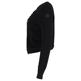 Moncler-Moncler Ruffle-Detail Zip-up Cardigan In Black Cotton-Black