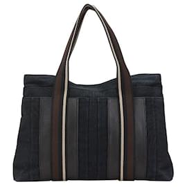 Hermès-Sac tote horizontal MM Troca en toile et cuir Hermes-Noir