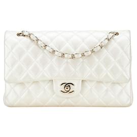 Chanel-Chanel Lambskin Matelasse 25 Coco Mark Double Flap 2way Bag-White