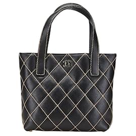 Chanel-Sac tote Chanel en cuir d'agneau avec le logo Coco et couture sauvage 7番台-Noir