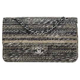 Chanel-Chanel Tweed Leather Coco Mark Double Flap 2way Bag 10 series-Black