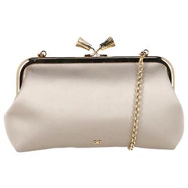 Bolsa Clutch Maud com Franjas em Cetim Prateado da Anya Hindmarch Prata
