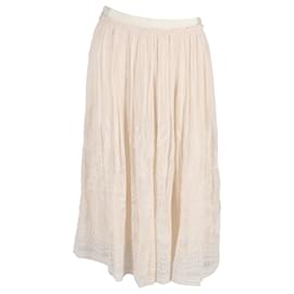 Vanessa Bruno- Vanessa Bruno Embroidered Midi Skirt in Nude Rayon-Brown,Flesh