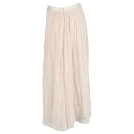 Vanessa Bruno- Vanessa Bruno Embroidered Midi Skirt in Nude Rayon-Brown,Flesh