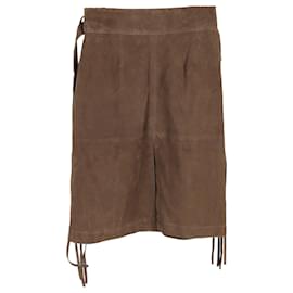 Vanessa Bruno-Vanessa Bruno Slit Detail Skirt in Brown Suede-Brown,Red