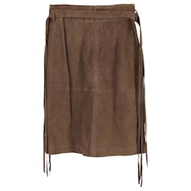 Vanessa Bruno-Vanessa Bruno Slit Detail Skirt in Brown Suede-Brown,Red