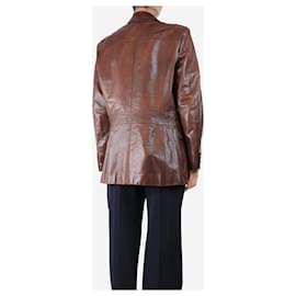 Gucci-Brown leather jacket - size UK 18-Brown