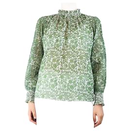 Autre Marque-Green and white floral printed blouse - size UK 12-Green