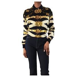 Autre Marque-Black silk printed jacket - size UK 6-Black